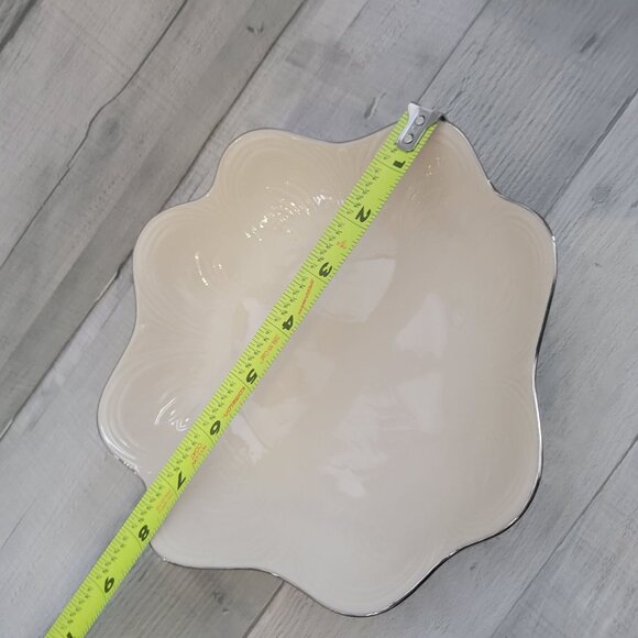 Lenox Ivory Porcelain Scalloped Serving Bowl With Silver Trim 9" Made In USA Ele - Picture 6 of 6